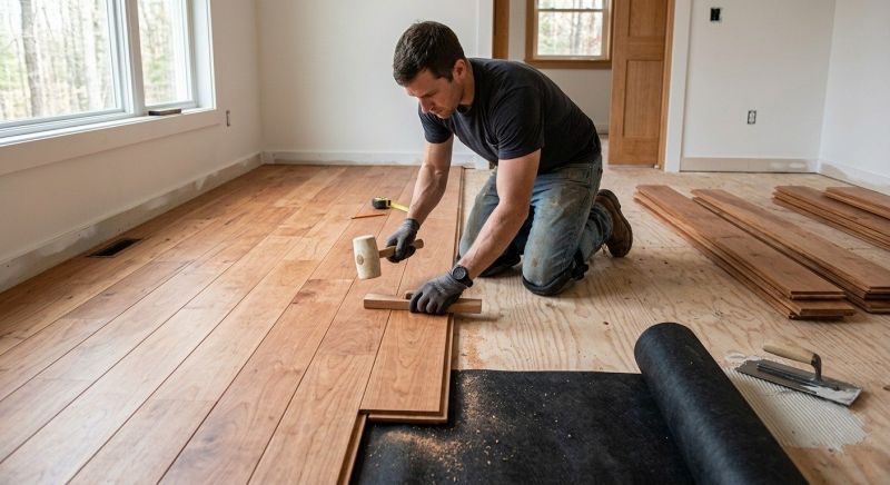 Cherry Floor Installation in Saco, ME